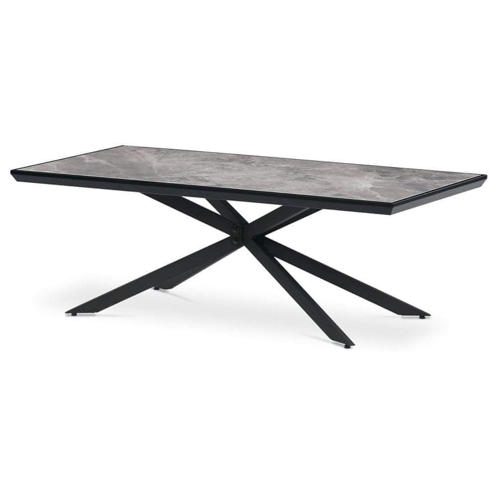 Autronic Stôl konferenčný, doska spekaná keramika 120x60, šedý mramor, nohy čierny kov